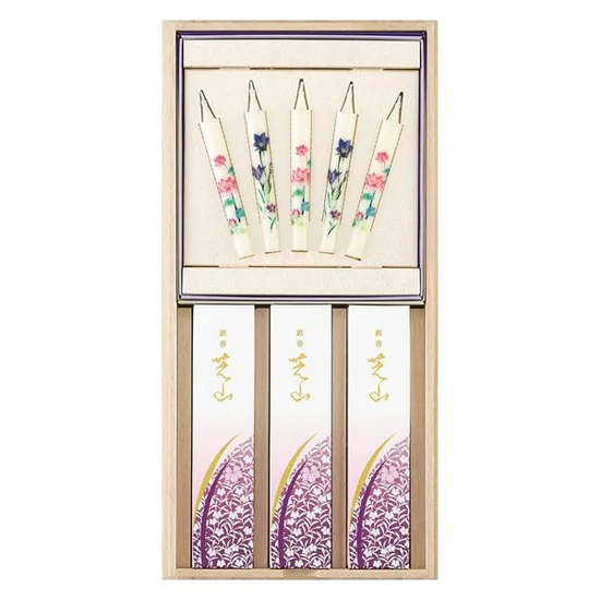日本香堂 銘香芝山 桐箱絵ろうそくセット